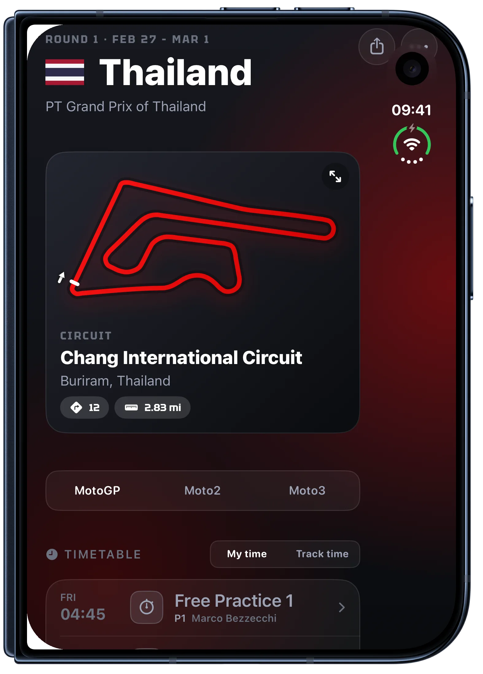 Race Results race detail on the iPhone Duo cover display