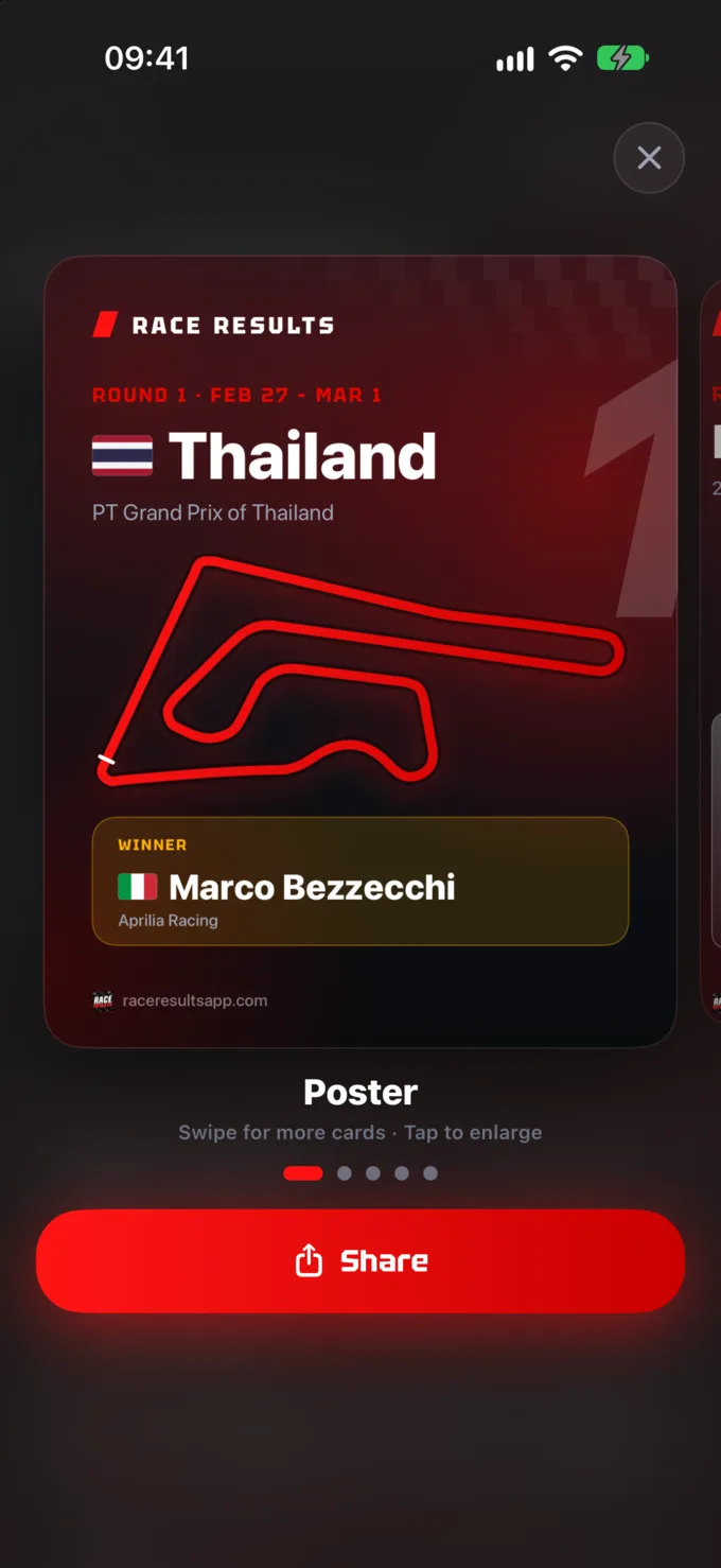 The Grand Prix poster in the Race Results sharing preview