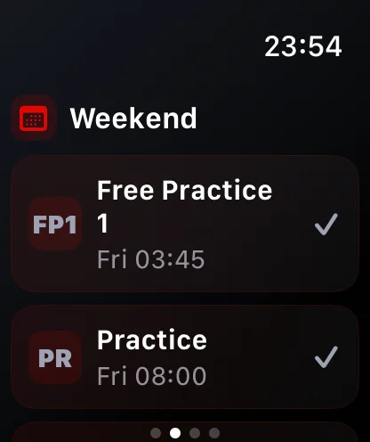 The race-weekend timetable on Apple Watch